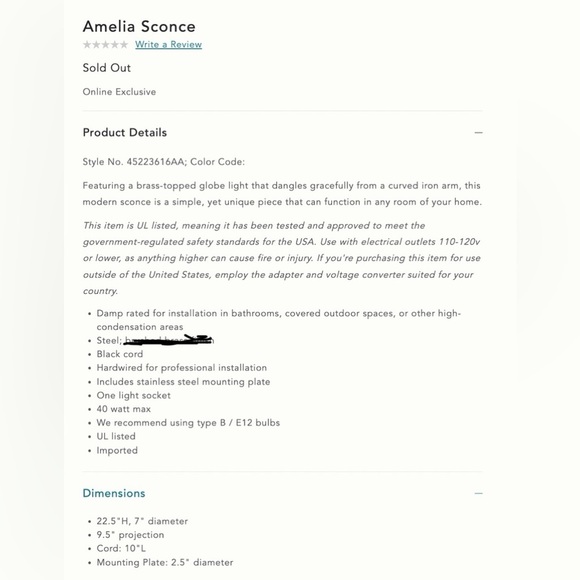 ANTHROPOLOGIE Amelia Sconce in Matte Black - Picture 2 of 16